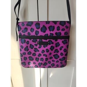 VERA BRADLEY Crossbody Faux Leather Purse  Purple/Black Art ‎ 11" x 10.5" -VGC